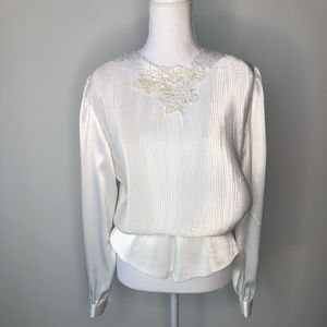 Vintage Embellished Blouse Button Down Back